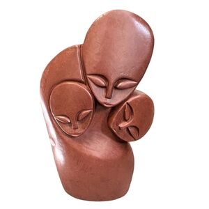 Vintage Red Stone Mother & Child Hand Carved In Zimbabwe
